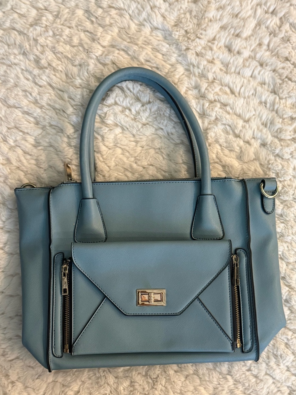 Classic Powder Blue Structured Satchel Handbag - Women's Satchel